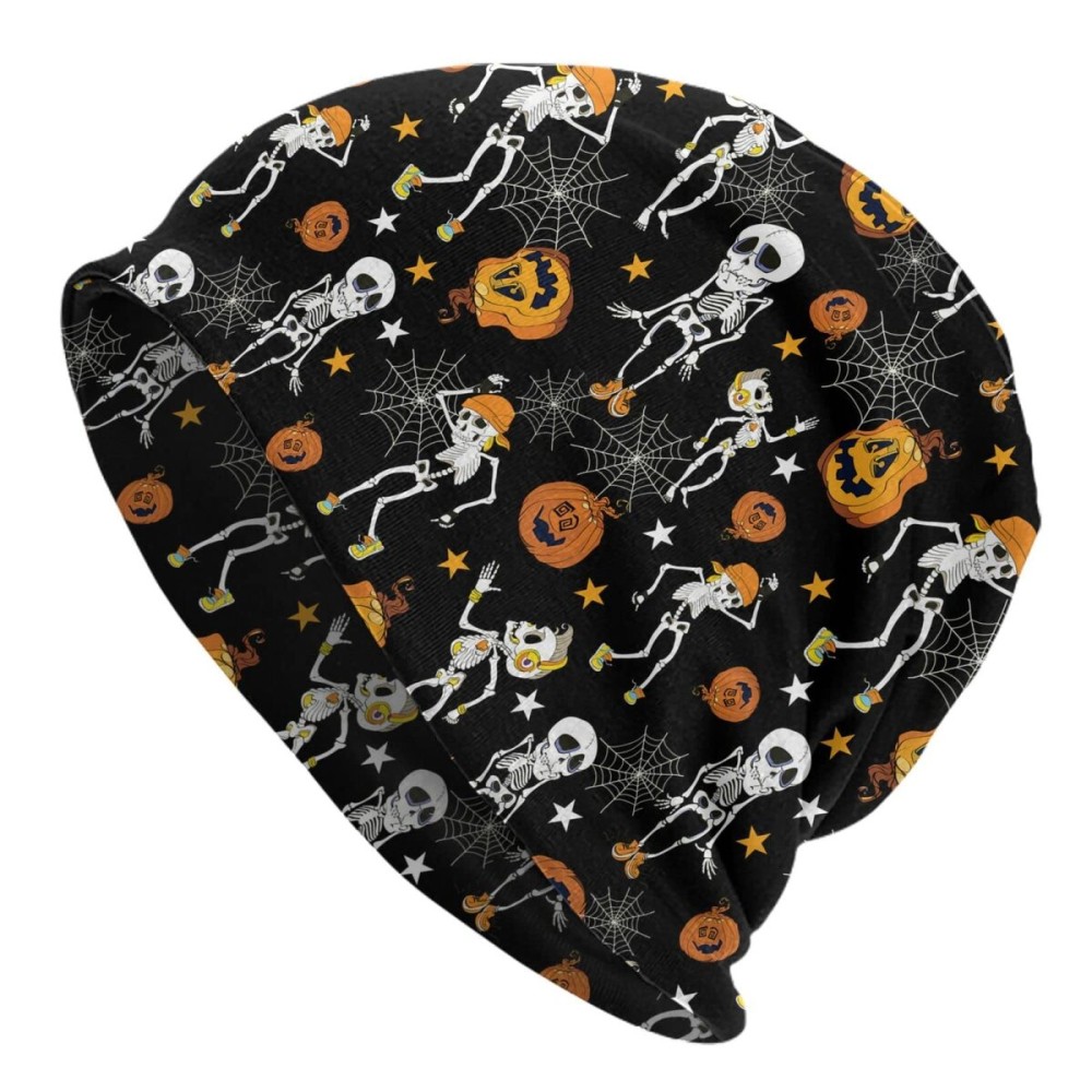 Halloween Skulls and Pumpkins Beanie Chemo Hat Cancer Headwear Knitted Hats Baggy Slouchy Scarf Cap for Adults Women Men