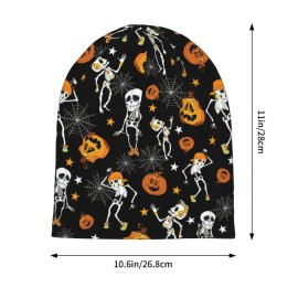 Halloween Skulls and Pumpkins Beanie Chemo Hat Cancer Headwear Knitted Hats Baggy Slouchy Scarf Cap for Adults Women Men