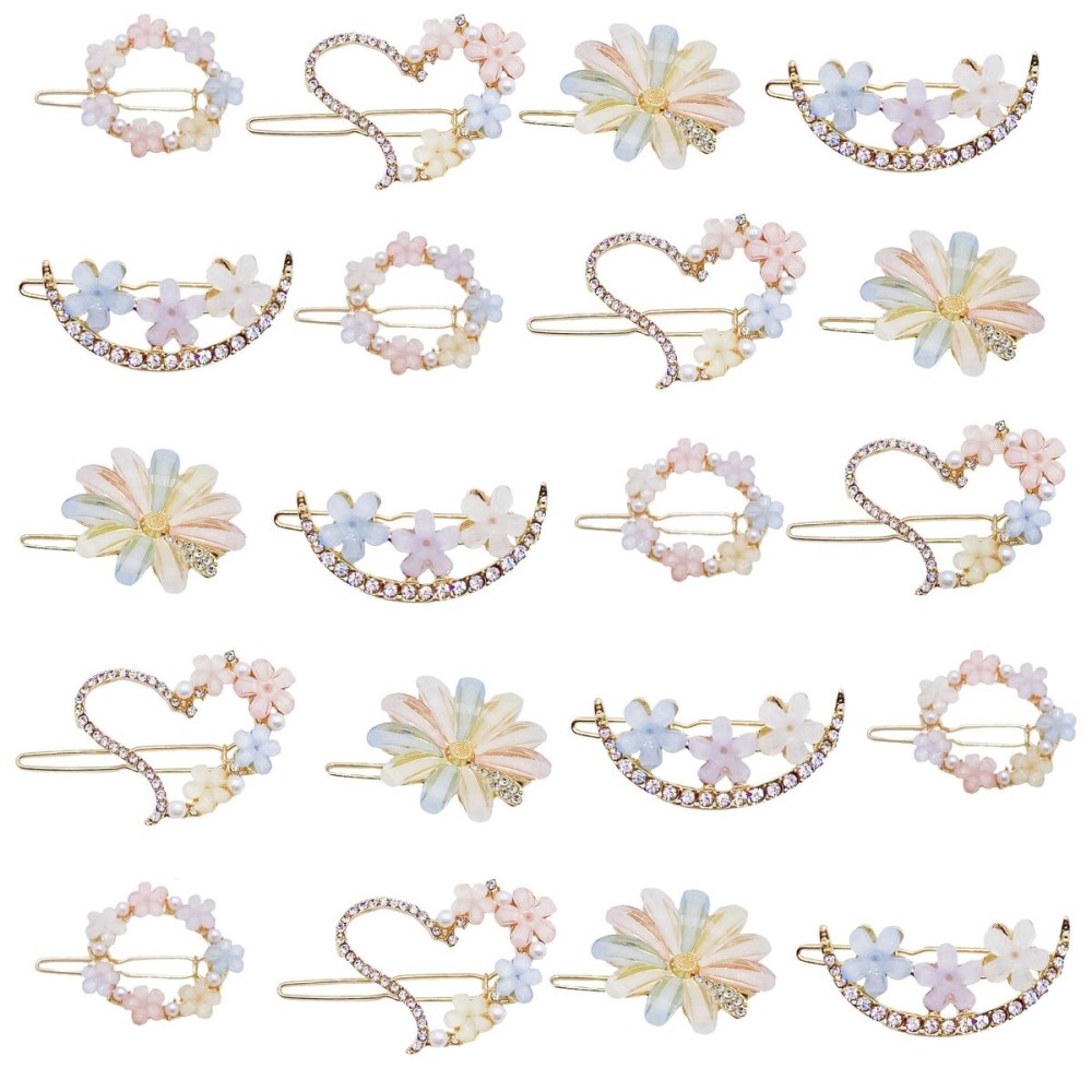 MIAO JIN Hair Clip, 20PCS Rhinestone Flower Hair Clip Bobby Pin, Bling Crystal Love Pins Handmade Metal Headwear Hair Clips for Women\'s and Girls\' Hair Accessories
