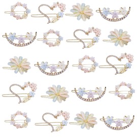 MIAO JIN Hair Clip, 20PCS Rhinestone Flower Hair Clip Bobby Pin, Bling Crystal Love Pins Handmade Metal Headwear Hair Clips for Women\'s and Girls\' Hair Accessories
