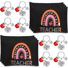 Yinkin 16 Pcs Teacher Appreciation Gifts Set, 8 Teacher Makeup Pouch Cosmetic Bags and 8 Teacher Appreciation Keychains for Teacher (Teacher)