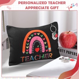 Yinkin 16 Pcs Teacher Appreciation Gifts Set, 8 Teacher Makeup Pouch Cosmetic Bags and 8 Teacher Appreciation Keychains for Teacher (Teacher)