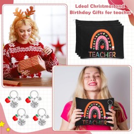 Yinkin 16 Pcs Teacher Appreciation Gifts Set, 8 Teacher Makeup Pouch Cosmetic Bags and 8 Teacher Appreciation Keychains for Teacher (Teacher)