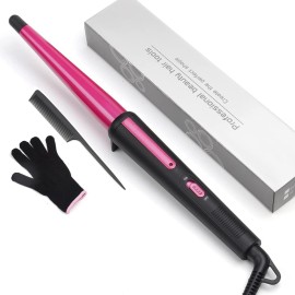 Hair Curling Wand, 0.5-1Inch Tapered Curling Iron, Professional Ceramic Hair Curler Wand with Heat-Resistant Glove, Dual Voltage (Rose Gold)