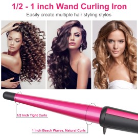 Hair Curling Wand, 0.5-1Inch Tapered Curling Iron, Professional Ceramic Hair Curler Wand with Heat-Resistant Glove, Dual Voltage (Rose Gold)