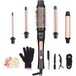 5 in 1 Curling Wand Set, Curling Iron with Curling Brush and 4 Interchangeable Ceramic Curling Wand(0.35-1.25), Fast Heating, Include Heat Protective Glove & 2 Clips