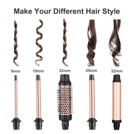 5 in 1 Curling Wand Set, Curling Iron with Curling Brush and 4 Interchangeable Ceramic Curling Wand(0.35-1.25), Fast Heating, Include Heat Protective Glove & 2 Clips 5 in 1 Curling Wand Set, Curling Iron with Curling Brush and 4 Interchangeable Ceramic Curling Wand(0.35-1.25), Fast Heating, Include Heat Protective Glove & 2 Clips