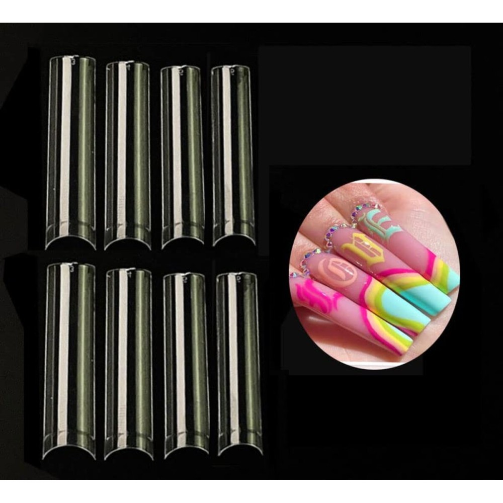 No C curve XXL Square Nail tips size 4,5,6,7 , 600pcs per bag Clear Acrylic Nails Square Shape Nail Tips SITELENABY Flattened Half Cover False Nails for Salon&Home DIY French ABS Nail Art Tips(size 4,5,6,7 for xxl no c square)