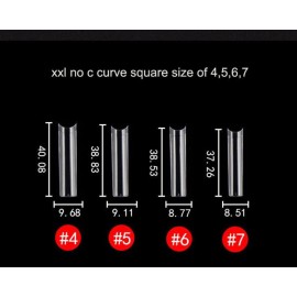 No C curve XXL Square Nail tips size 4,5,6,7 , 600pcs per bag Clear Acrylic Nails Square Shape Nail Tips SITELENABY Flattened Half Cover False Nails for Salon&Home DIY French ABS Nail Art Tips(size 4,5,6,7 for xxl no c square)