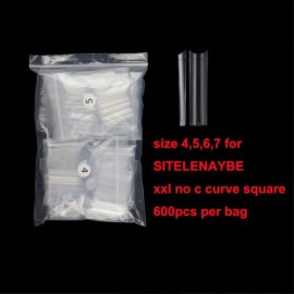 No C curve XXL Square Nail tips size 4,5,6,7 , 600pcs per bag Clear Acrylic Nails Square Shape Nail Tips SITELENABY Flattened Half Cover False Nails for Salon&Home DIY French ABS Nail Art Tips(size 4,5,6,7 for xxl no c square)