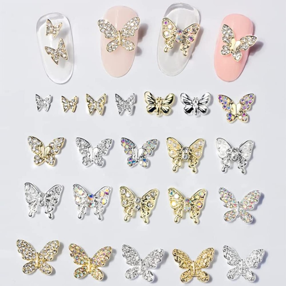 22 Pcs 3D Butterfly Nail Charms Crystals Diamonds Rhinestones, Crystals Diamonds Large Rhinestones Bow for Nail Art Beauty Design Decoration Craft Jewelry DIY