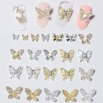 22 Pcs 3D Butterfly Nail Charms Crystals Diamonds Rhinestones, Crystals Diamonds Large Rhinestones Bow for Nail Art Beauty Design Decoration Craft Jewelry DIY
