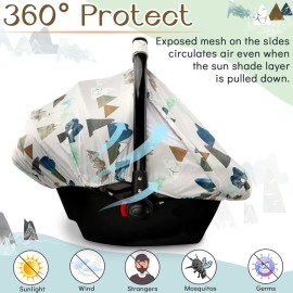 Baby Car Seat Cover, Adventure Mountains Carseat Canopy for Babies, Infant Carseat Cover, Summer Cozy Net Cover, Universal Fit, Breathable