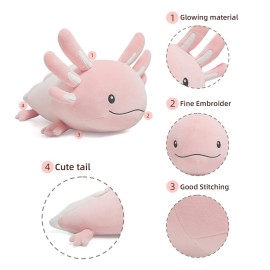 Niuniu Daddy 20 Inch Pink Axolotl Plush Toy - Luminous, Realistic, Cute Stuffed Animal Plushies for Girls & Boys - Glow-in-The-Dark Birthday Gifts