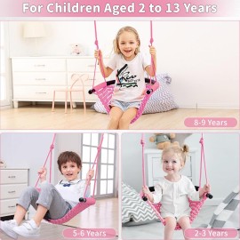 Hi-Na Kids Tree Swing Seat for Kids Rope Swing Seat, Indoor Swing for Kids Outdoor, Backyard Swing Tree Swing Seat Door Swing (Pink)