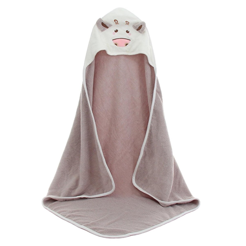 TONWHAR Baby Hooded Bath Towel - 100% Cotton Super Absorbent Baby Shower Towel Gift with Newbron - Dairy Cow Bath Towel for Infant Boy and Girl (Light Coffee)