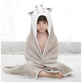 TONWHAR Baby Hooded Bath Towel - 100% Cotton Super Absorbent Baby Shower Towel Gift with Newbron - Dairy Cow Bath Towel for Infant Boy and Girl (Light Coffee)