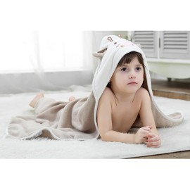 TONWHAR Baby Hooded Bath Towel - 100% Cotton Super Absorbent Baby Shower Towel Gift with Newbron - Dairy Cow Bath Towel for Infant Boy and Girl (Light Coffee)