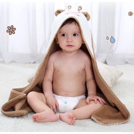 TONWHAR Baby Hooded Bath Towel - 100% Cotton Super Absorbent Baby Shower Towel Gift with Newbron - Dairy Cow Bath Towel for Infant Boy and Girl (Light Coffee)