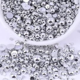 RODAKY 2000Pcs AB Silver Half Pearls for Crafts,Flatback Half Round Pearl for Nails,6 Sizes AB Silver Pearl Beads Rhinestones for Nails Art Design DIY Crafts Jewelry Making Clothe Shoes Decoration