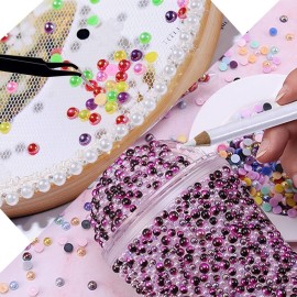 RODAKY 2000Pcs AB Silver Half Pearls for Crafts,Flatback Half Round Pearl for Nails,6 Sizes AB Silver Pearl Beads Rhinestones for Nails Art Design DIY Crafts Jewelry Making Clothe Shoes Decoration