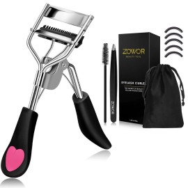 Zowor Eyelash Curler with Comb Fit All Eye Shape Curved Eyelash Curlers,Natural and Long Lasting Lash Curler for Women Make Up Gift(Black)