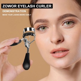 Zowor Eyelash Curler with Comb Fit All Eye Shape Curved Eyelash Curlers,Natural and Long Lasting Lash Curler for Women Make Up Gift(Black)