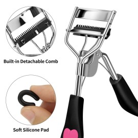 Zowor Eyelash Curler with Comb Fit All Eye Shape Curved Eyelash Curlers,Natural and Long Lasting Lash Curler for Women Make Up Gift(Black)