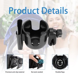 supregear Universal Cup and Phone Holder, 360 Degree Rotation 2-in-1 Parent Cup Holder Water Bottle Holder Phone Holder for Stroller Walker Bike, Black and Tool Free