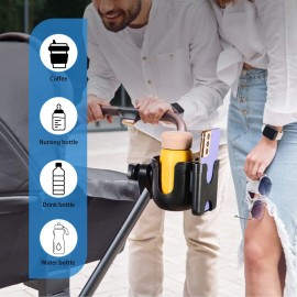supregear Universal Cup and Phone Holder, 360 Degree Rotation 2-in-1 Parent Cup Holder Water Bottle Holder Phone Holder for Stroller Walker Bike, Black and Tool Free