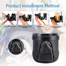 supregear Universal Cup and Phone Holder, 360 Degree Rotation 2-in-1 Parent Cup Holder Water Bottle Holder Phone Holder for Stroller Walker Bike, Black and Tool Free