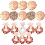 Roowest 16Pcs Bridesmaid Gifts Set Compact Mirrors and Scrunchies Set Proposal Compact Pocket Diamond Makeup Mirrors with Hair Scrunchies for Wedding Bachelorette Bride Shower Party Gifts(Rose Gold)