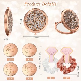 Roowest 16Pcs Bridesmaid Gifts Set Compact Mirrors and Scrunchies Set Proposal Compact Pocket Diamond Makeup Mirrors with Hair Scrunchies for Wedding Bachelorette Bride Shower Party Gifts(Rose Gold)