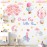 KOKOLAP Dream Big Little One Wall Stickers,Pink Elephant Wall Decals Nursery Decor,Flowers Hot Air Balloon Wall Sticker Baby Girl Room Decor,Cloud Stars Wall Decal for Kids Room Bedroom Playroom Decor