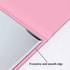 ZBEIVAN 10x7 Inches Portable Folding Makeup Mirror, Frameless PU Leather Desk Mirror with Stand for Camping Travel Tabletop Personal, Pink ZBEIVAN 10x7 Inches Portable Folding Makeup Mirror, Frameless PU Leather Desk Mirror with Stand for Camping Travel Tabletop Personal, Pink