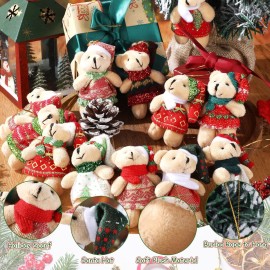 28 Pieces 3 Inches Christmas Stuffed Animal Toys Small Animal Plush Key Chain Plush Animal Toy Set for Christmas Tree Decorations, Stocking Stuffing, Party Gifts (Plaid Style)