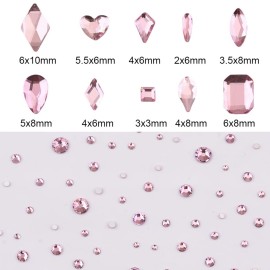 Tisslan 820pcs Pink Flatback Nail Art Shape Rhinestones Mixed Size 1.5-5mm Round Glass Nail Crystals Diamonds Stones Gems for Nail Art Makeup Clothes Shoes Crafts