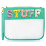 LSxia Chenille Letter Clear Travel Zipper Pouch Nylon Makeup Bag, Preppy Makeup Bag Clear Cosmetic Toiletry Bag, Water-proof Makeup Travel Pouch Snack Bags for Women (Green-Stuff)