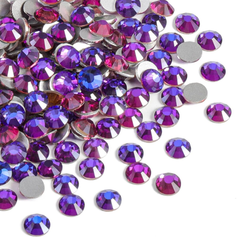 Beadsland 2880pcs Flat Back Crystal Rhinestones Round Gems for Nail Art and Craft Glue Fix, Purple Velvet,SS10,2.7-2.9mm