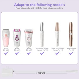 for Braun Epilator Charger, Lnauy 12V Power Cord Compatible with Braun Silk-pil 5 7 9 Wet & Dry Epilator Hair 9-720 5328 Braun FaceSpa Pro 910 911 921 Part-No 81743351 Replacement 492-5214 Adapter