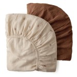 Blissful Diary Muslin Mini Crib Sheets, Pack and Play Mattress Sheets Fitted for Pack N Play, Soft Cotton for Boys Girls, 2 Pack(Sunshine&Brown)