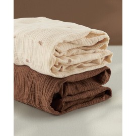 Blissful Diary Muslin Mini Crib Sheets, Pack and Play Mattress Sheets Fitted for Pack N Play, Soft Cotton for Boys Girls, 2 Pack(Sunshine&Brown)