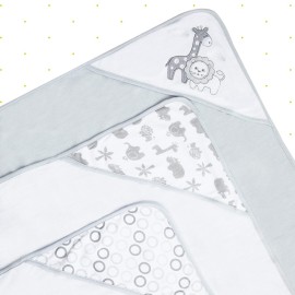 Spasilk Bath Hooded Towels & Baby Washcloths Set, Baby Bath Essentials for Everyday Use, 23-Piece Gift Set, Gray Lion