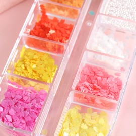 Floral Petals Glitter Nail Art Flakes, Sparkly Flowers Rhinestone Beads Design, 3D Flower Petals Supplies for Women Manicure Charms Decorations, Tips