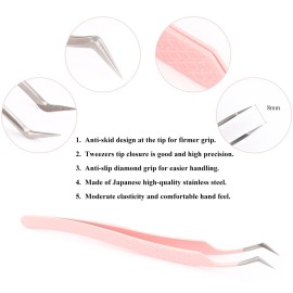 Lash Tweezers Professional Eyelash Extension Tweezers for Make Fans 3D 6D Pink Japanese Stainless Steel by FADVAN