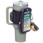 SHERLIX Gym Water Bottle Pouch with Waterproof Touchscreen Accessory Pocket for Phone. Keychain Carabiner, Side Mesh Pocket for AirPods. Fits 18-40 oz Stanley, Hydro Flask, Yeti, Iron Flask Bottles