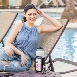 SHERLIX Gym Water Bottle Pouch with Waterproof Touchscreen Accessory Pocket for Phone. Keychain Carabiner, Side Mesh Pocket for AirPods. Fits 18-40 oz Stanley, Hydro Flask, Yeti, Iron Flask Bottles