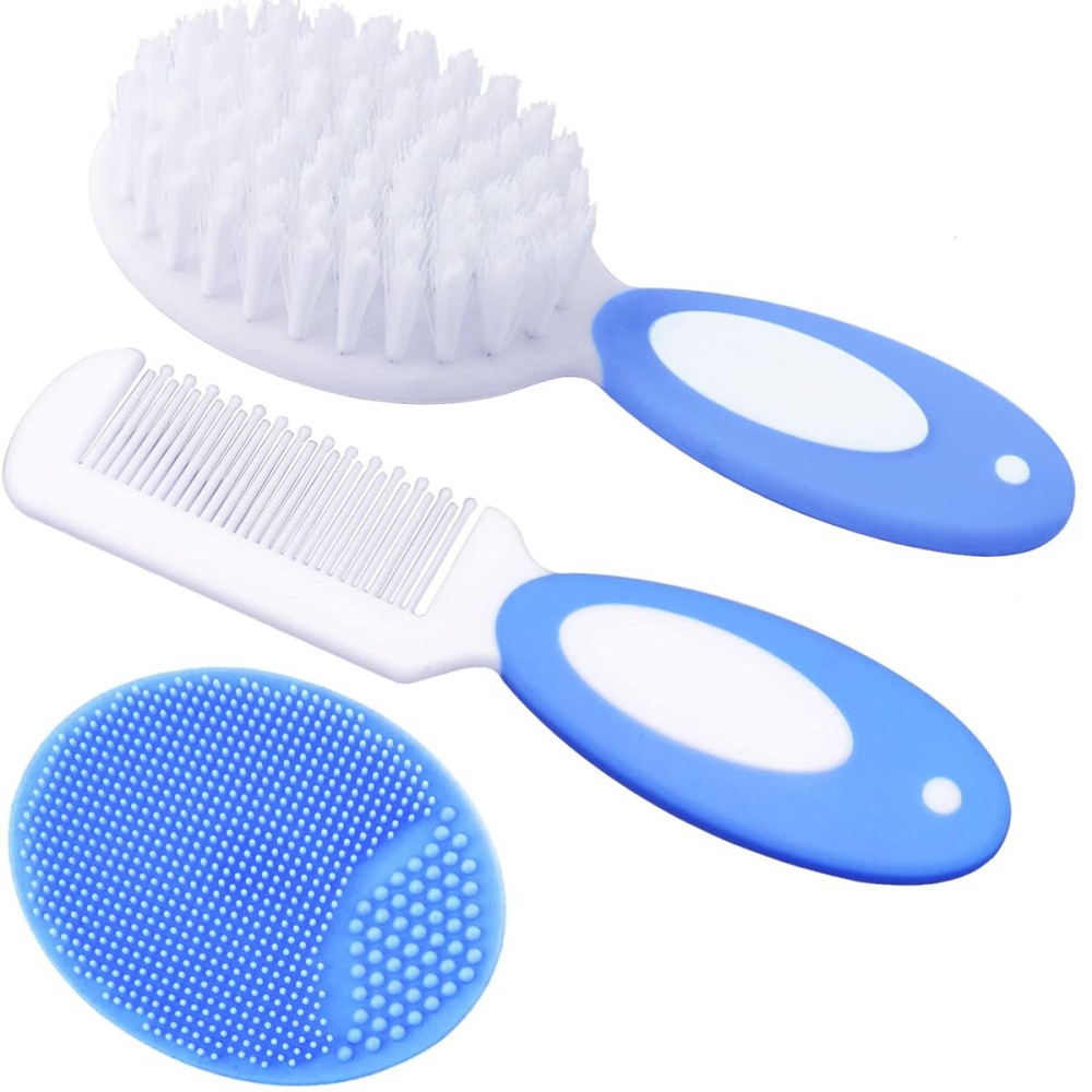 Baby Hair Brush, Cradle Cap Brush, Baby Hair Comb, Baby Hair Brush and Comb Set for Newborns & Toddlers, Baby Brush Soft Bristles, Ideal for Cradle Cap, Perfect Baby Registry Gift (Blue)