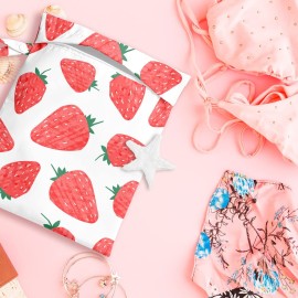 zcyxuuw Wet Bag, Wet Dry Bag, Wet Bag for Swimsuit, Travel, Beach, Pool, Diapers, Dirty Yoga Gym Clothes, Makeup Bag, Waterproof Reusable Fruit Decor Orange Strawberry