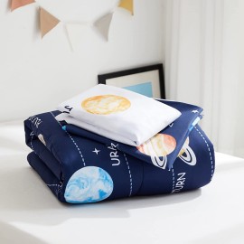 PINNKKU 4-Piece Toddler Bedding Set, Includes 1 Flat Sheet, 1 Fitted Sheet, 1 Comforter and 1 Reversible Pillowcase, Standard Toddler Comforter & Sheet Set, Ultra Soft Toddler Bed Set, Solar System